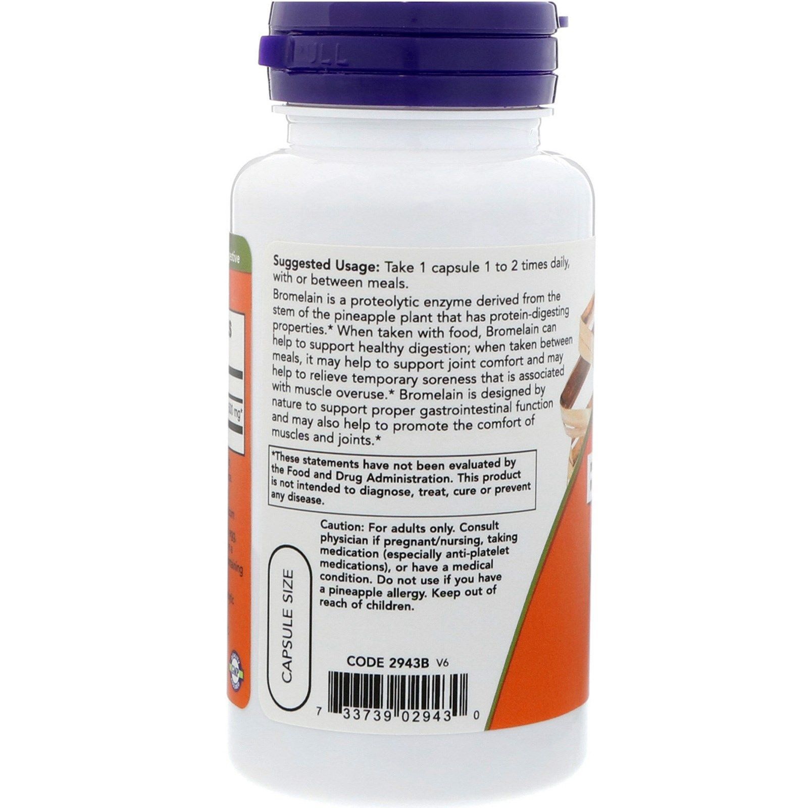 NOW Foods, Bromelain, 500 мг, 60 капсул