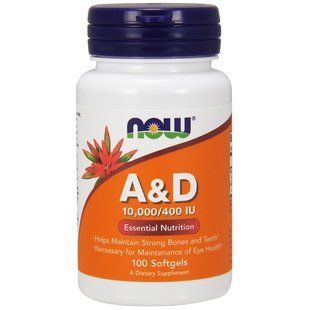 NOW Foods, Vitamin A & D 10,000/400 IU, 100 капсул