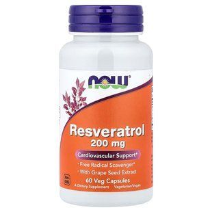 NOW Foods, Resveratrol, 200 mg, 60 капсул