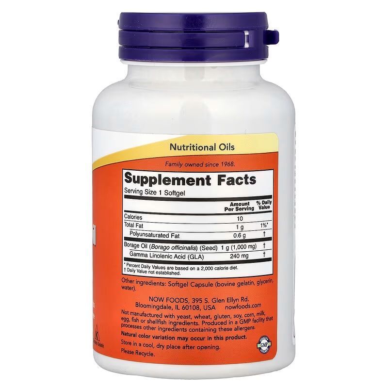 NOW Foods, Borage Oil, 1000 мг, 60 м'яких капсул