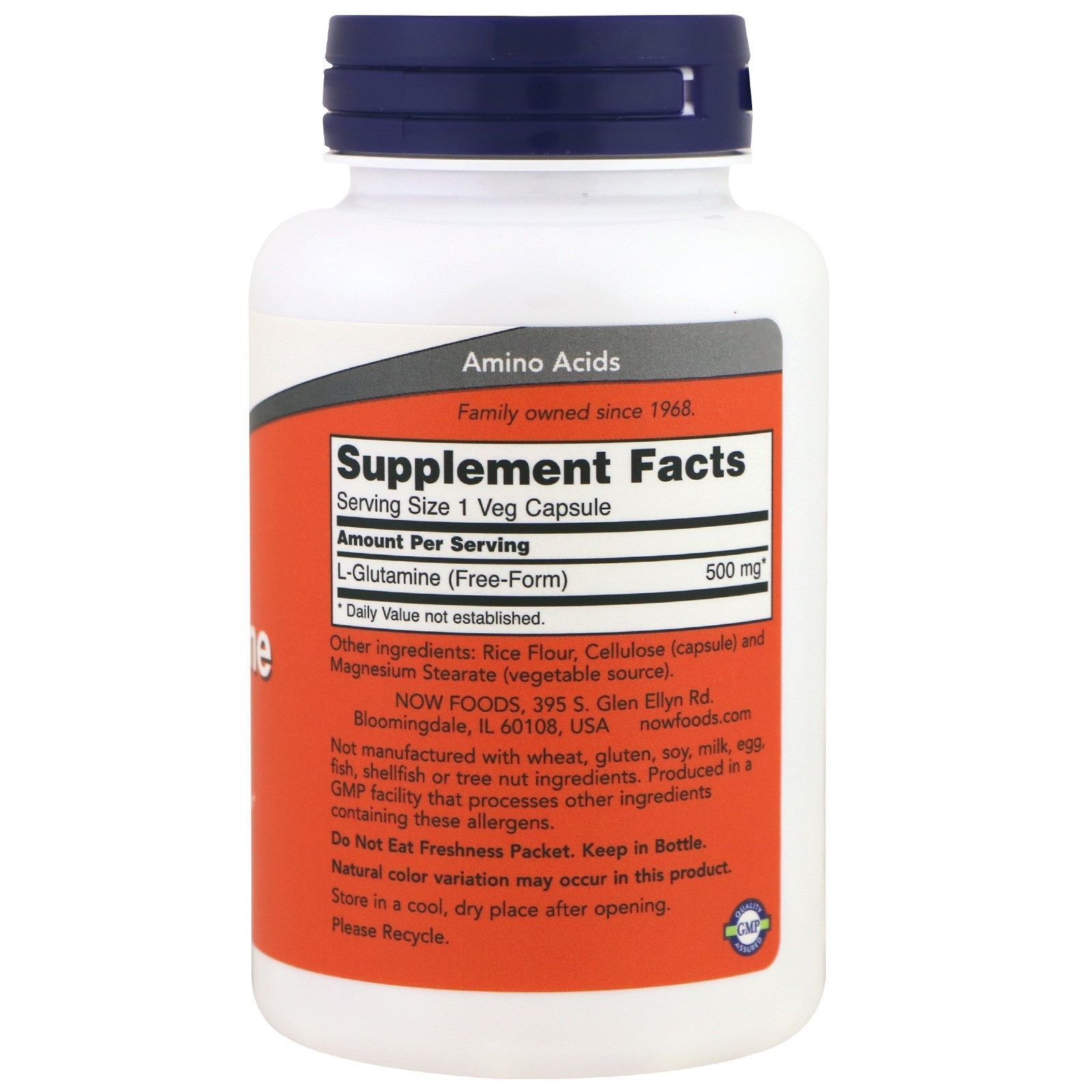 NOW Foods, L-Glutamine, 500 мг, 120 вегетаріанських капсул