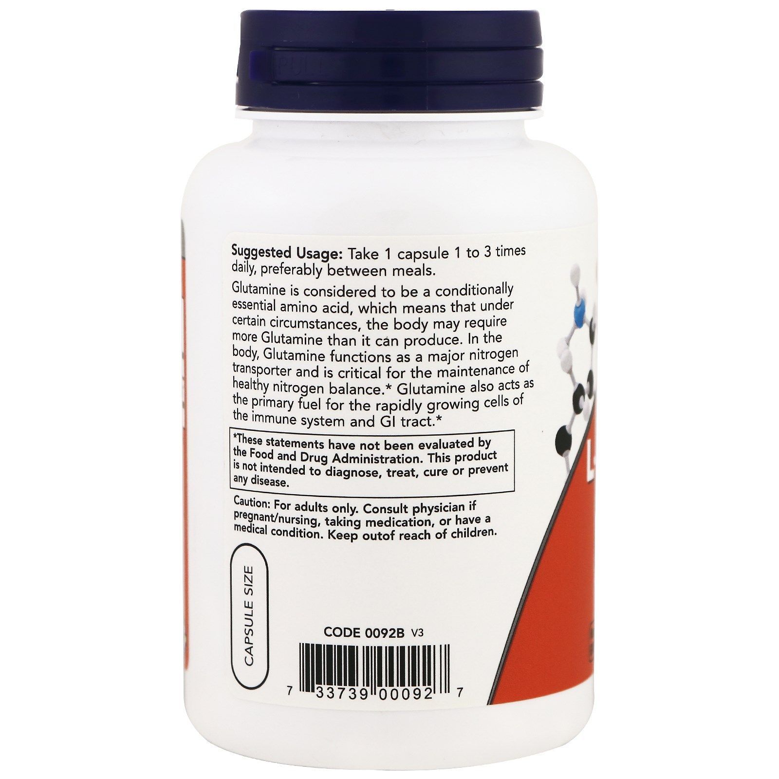 NOW Foods, L-Glutamine, 500 мг, 120 вегетаріанських капсул