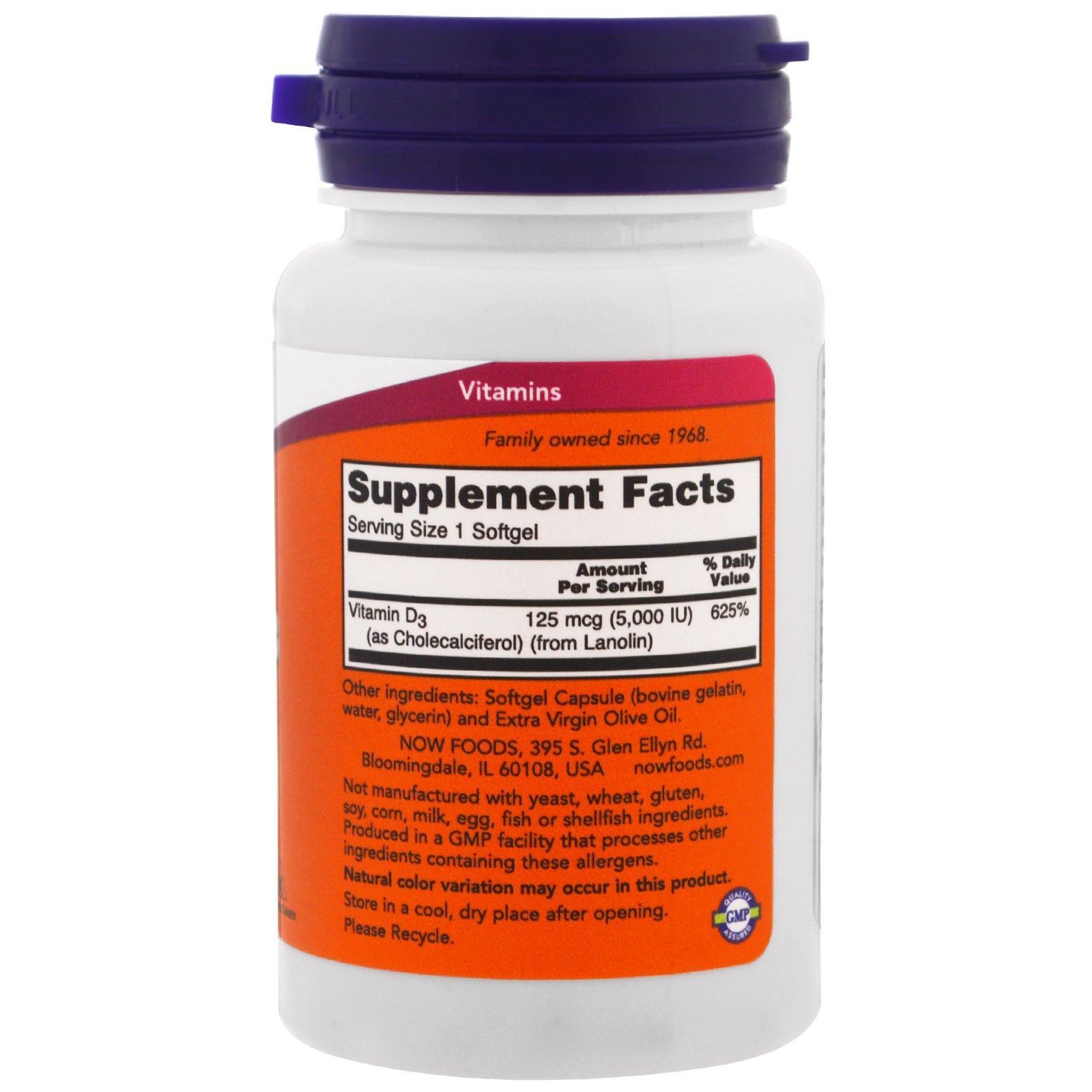 NOW Foods, Vitamin D-3, 5000 МО, 120 капсул