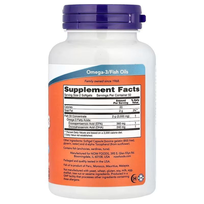 NOW Foods, Omega-3, Molecularly Distilled, 100 капсул