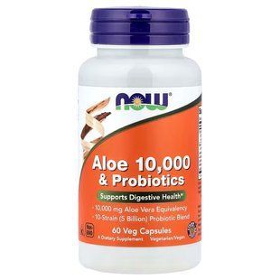 NOW Foods, Aloe 10,000 & Probiotics, 60 капсул