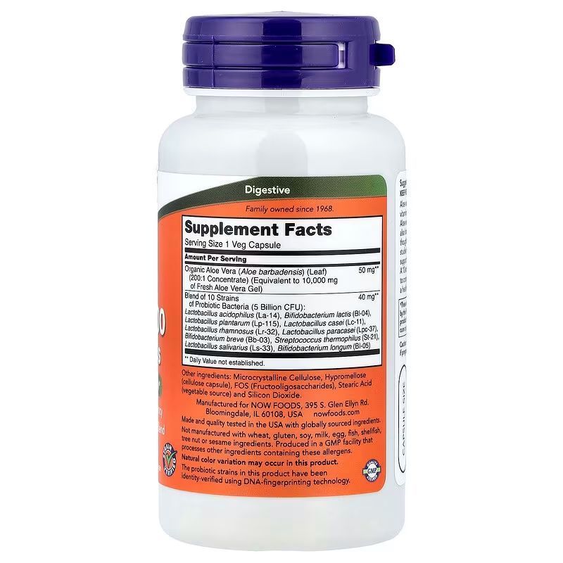 NOW Foods, Aloe 10,000 & Probiotics, 60 капсул