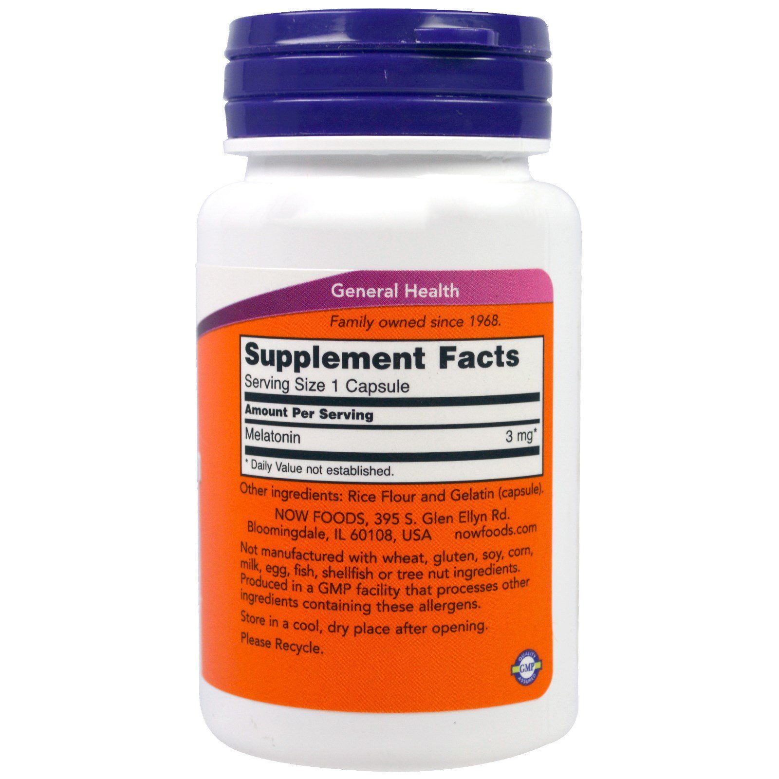 NOW Foods, Melatonin, 3 мг, 60 капсул