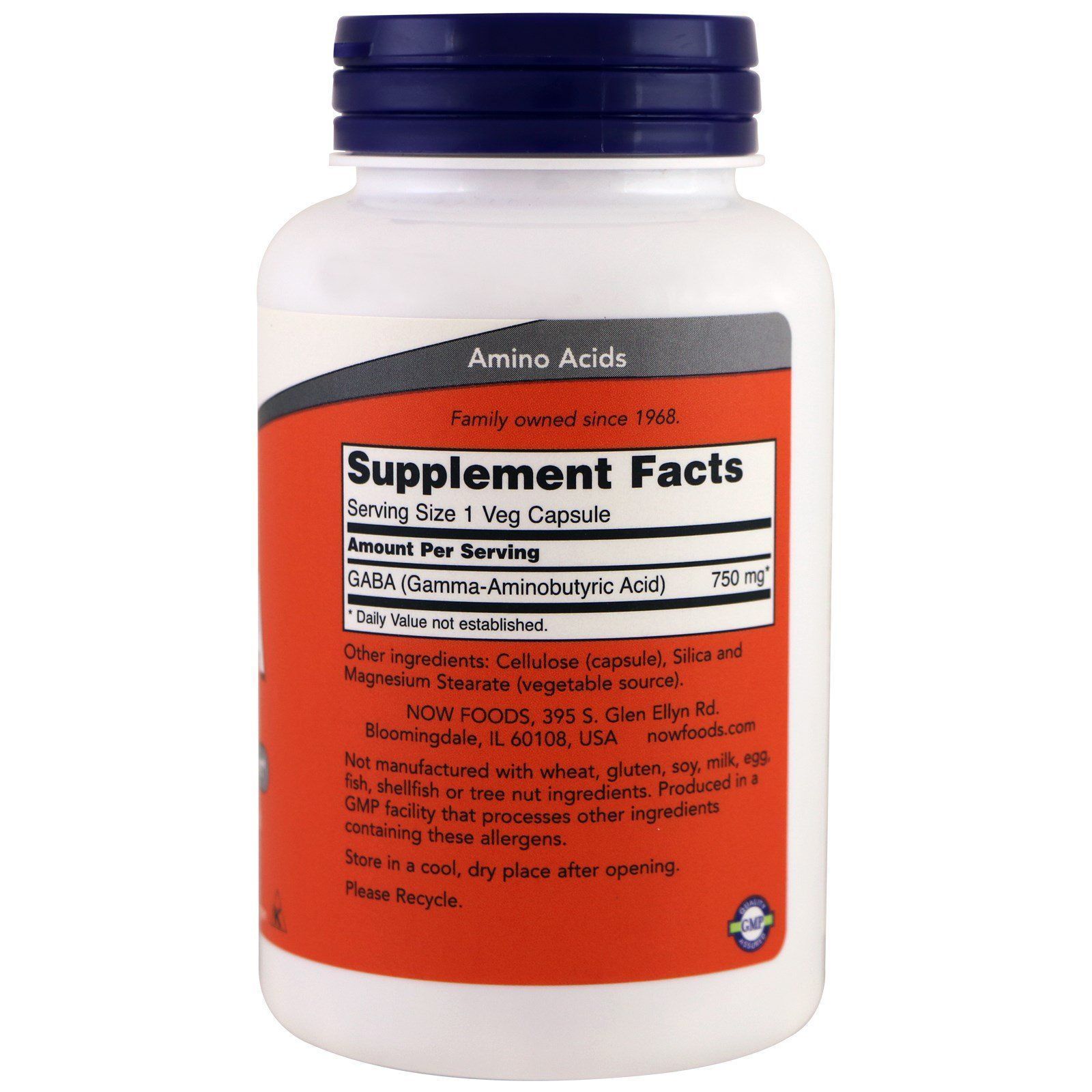 NOW Foods, GABA, 750 мг, 100 капсул