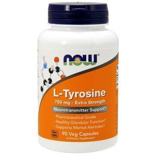 NOW Foods, L-Tyrosine, Extra Strength, 750 мг, 90 капсул