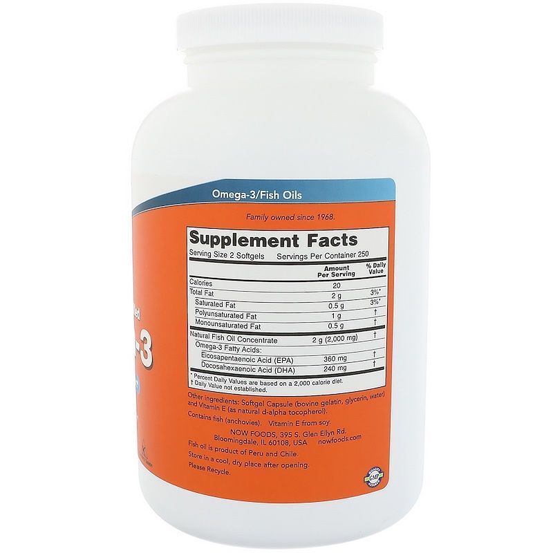 NOW Foods, Omega-3, 180 EPA/120 DHA, 500 м'яких капсул