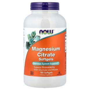 NOW Foods, Magnesium Citrate, 180 м'яких капсул