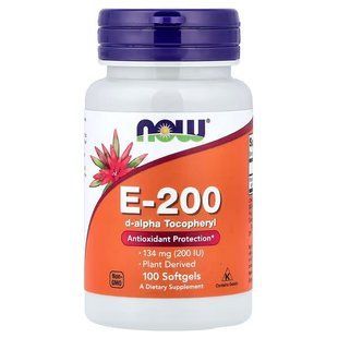 NOW Foods, Vitamin E-200, D-Alpha Tocopheryl, 100 м'яких капсул
