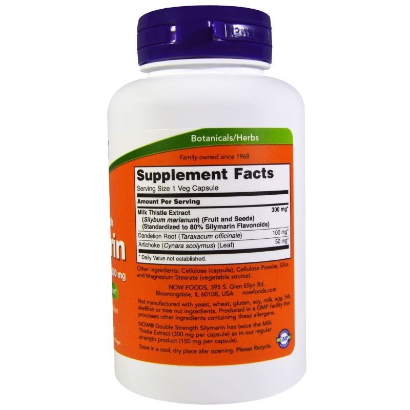 NOW Foods, Silymarin, Double Strength, Milk Thistle Extract, 300 мг, 100 капсул