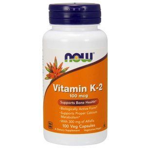 NOW Foods, Vitamin K-2, 100 мкг, 100 вегетаріанських капсул