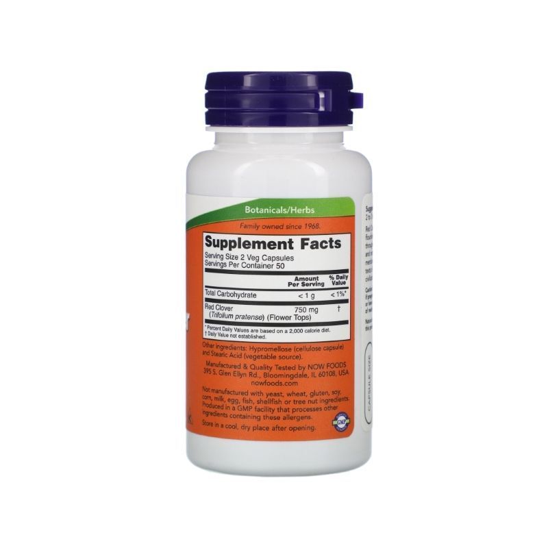NOW Foods, Red Clover, 375 мг, 100 вегетаріанських капсул