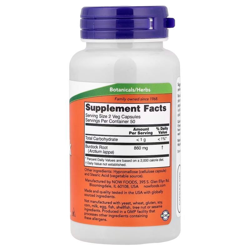 NOW Foods, Burdock Root, 430 мг, 100 капсул
