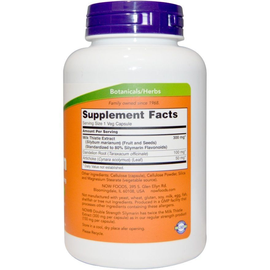 NOW Foods, Silymarin, Double Strength, Milk Thistle Extract, 300 мг, 200 капсул