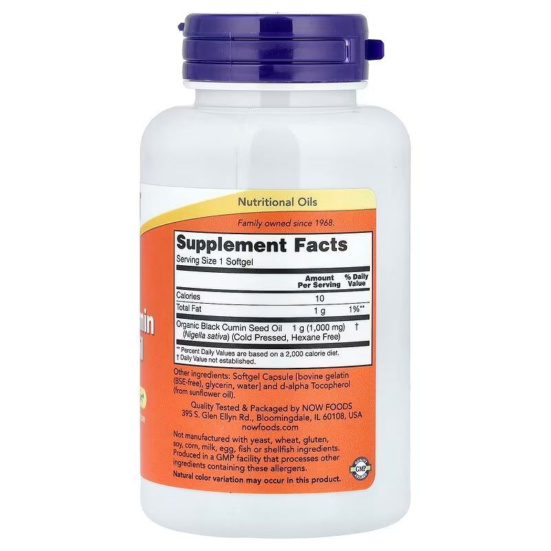 NOW Foods, Black Cumin Seed Oil, 1000&nbsp;мг, 60&nbsp;м'яких капсул