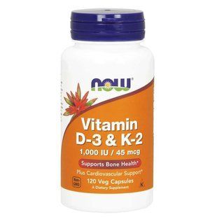 NOW Foods, Vitamin D-3 & K-2, 120 вегетаріанських капсул