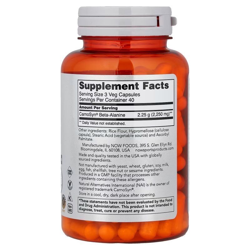NOW Foods, Sports, Beta-Alanine, Endurance, 750 мг, 120 капсул