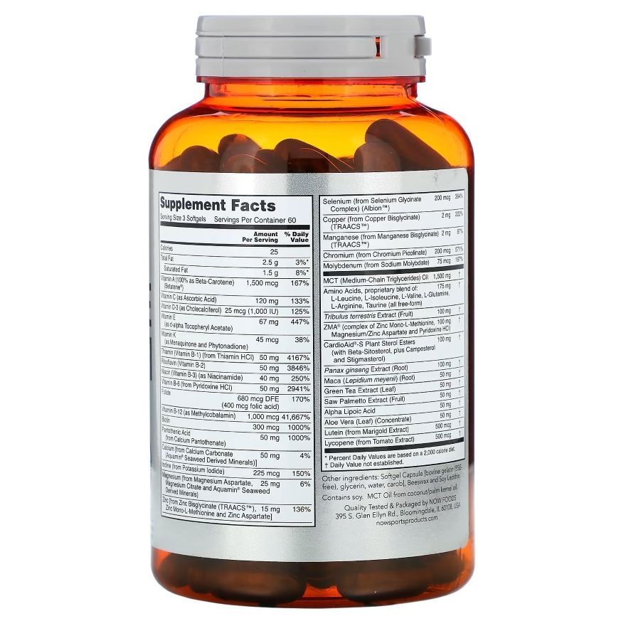 NOW Foods, Sports, Men's Active Sports Multi, 180 м'яких капсул