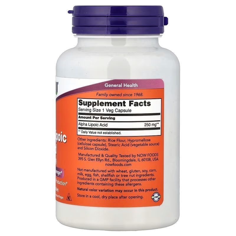NOW Foods, Alpha Lipoic Acid, 250 мг, 120 капсул
