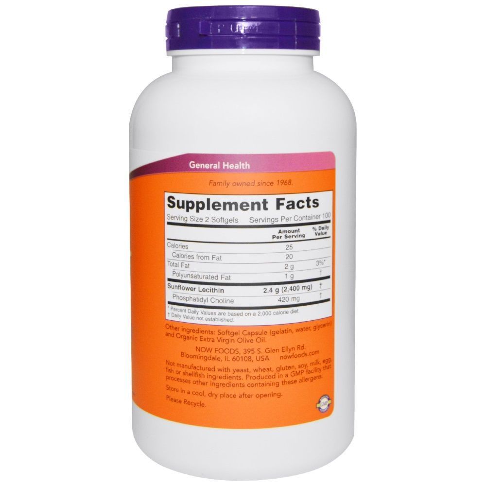 NOW Foods, Sunflower Lecithin, 1200 мг, 200 капсул