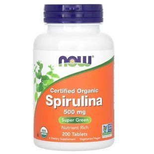 NOW Foods, Certified Organic Spirulina, 500 мг, 200 таблеток