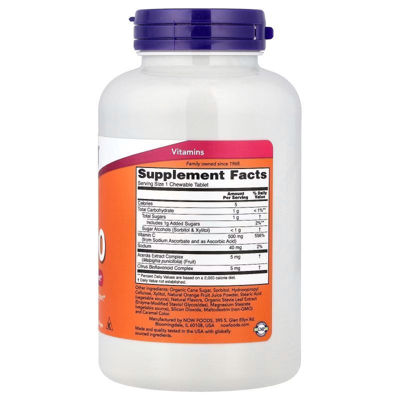 NOW Foods, Chewable C-500, Orange Juice Flavor, 100 таблеток