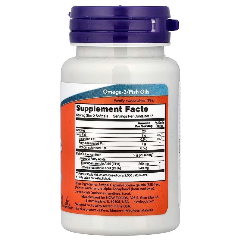 NOW Foods, Omega-3, Molecularly Distilled, 30 капсул