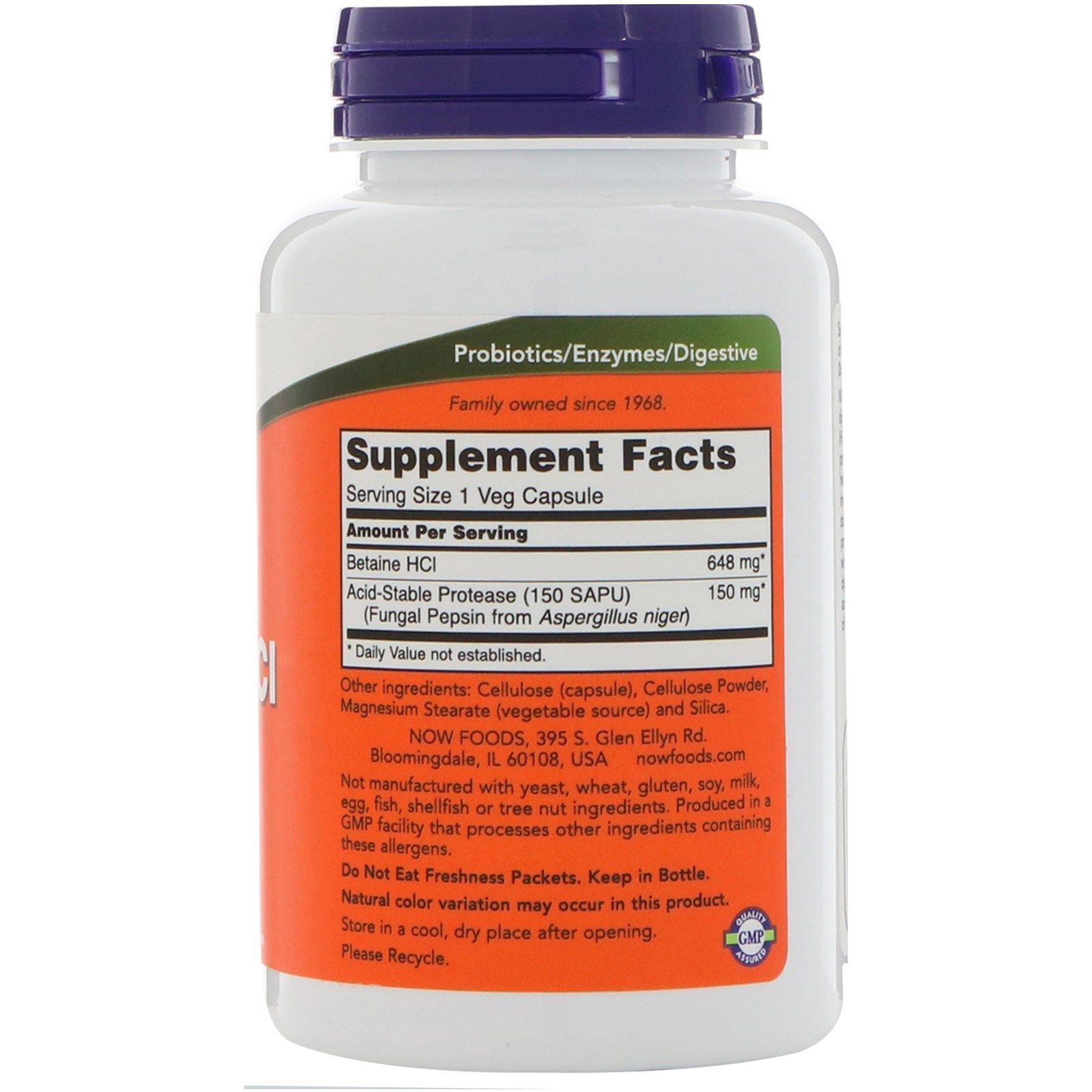 NOW Foods, Betaine HCL, 648 мг, 120 капсул