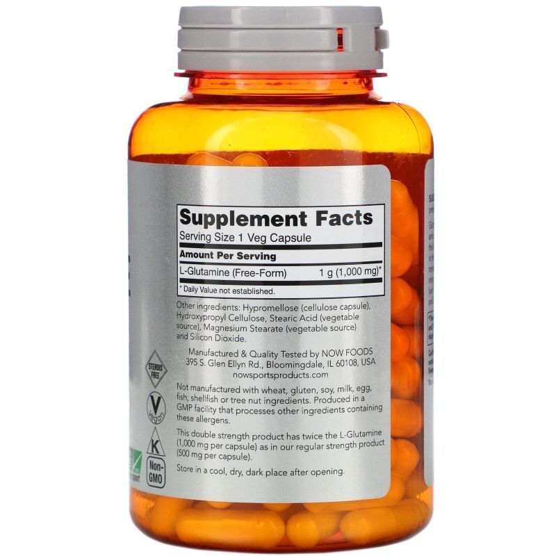 NOW Foods, L-Glutamine, Double Strength, 1000 мг, 120 вегетаріанських капсул