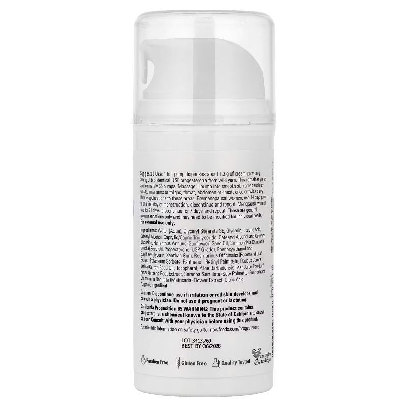 NOW Foods, Progesterone, Balancing Skin Cream, 85 г